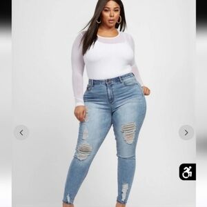 Fashion to figure 18 High Rise Destructed Skinny Jeans in Light Indigo